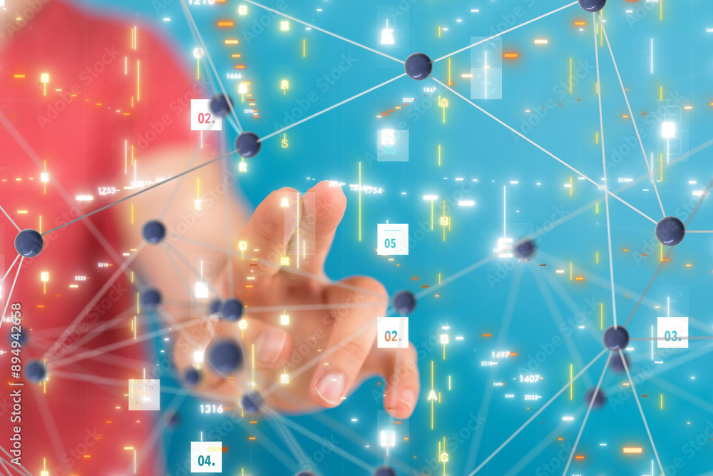Poster neural network 3d illustration. big data and cybersecurity