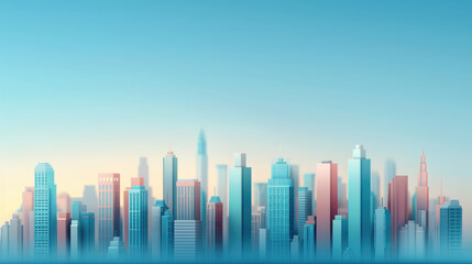 Fototapeta premium Explore a vibrant flat design showcasing a cityscape with clear skies, emphasizing air quality enhancement and sustainable urban living. Perfect for environmental projects.