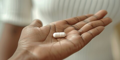 White pill in hand.