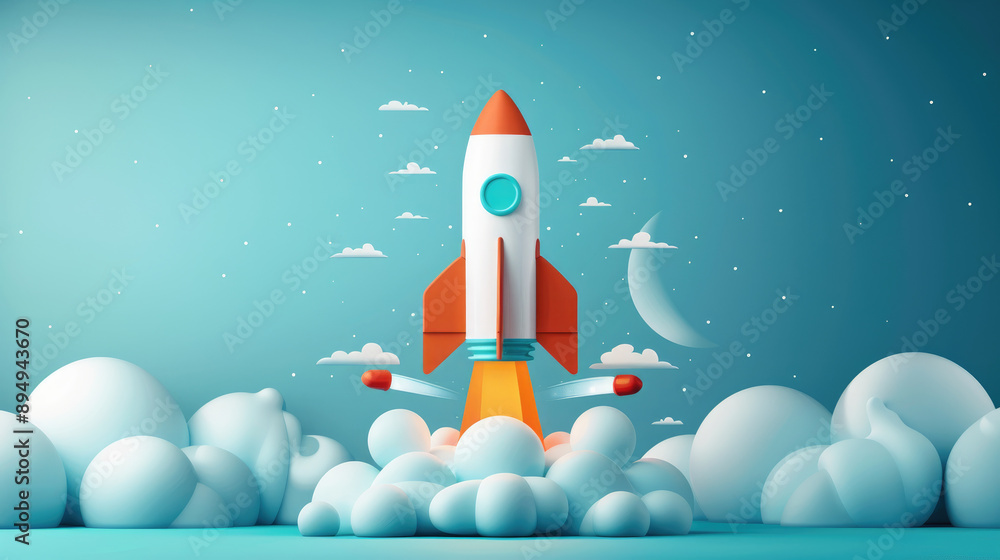 Poster flat design illustration capturing a tech product launch, highlighting innovation and creativity in 