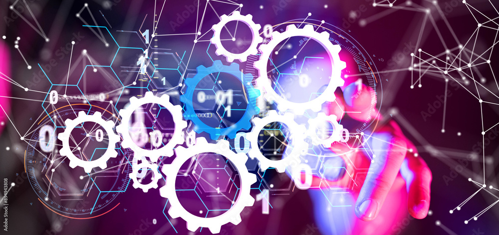 Poster neural network 3d illustration. big data and cybersecurity