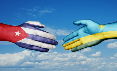 Republic of Rwanda and Cuba country handshaking with flags, consensus concept international co-operation illustration