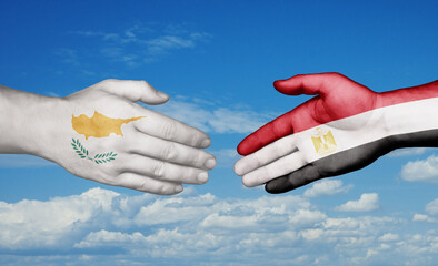 Egypt and Cyprus country handshaking with flags, consensus concept international co-operation illustration