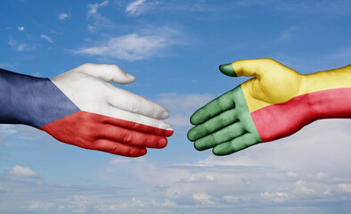 Benin and Czech Republic country handshaking with flags, consensus concept international co-operation illustration