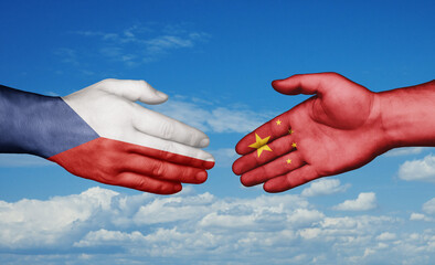 China and Czech Republic country handshaking with flags, consensus concept international co-operation illustration
