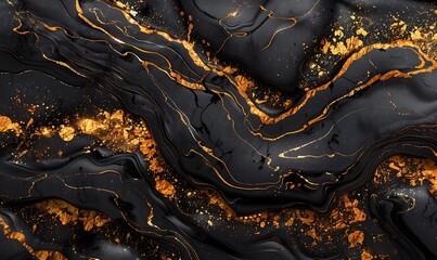 Abstract black surface with organic gold veins running through, creating a luxurious pattern