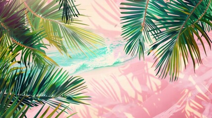 Abstract palm leaf beach backdrop. Summer holiday theme.