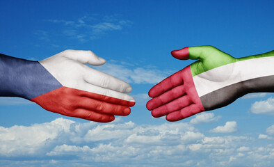 United Arab Emirates and Czech Republic country handshaking with flags, consensus concept international co-operation illustration