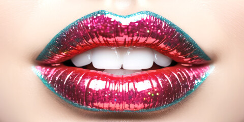 Obraz premium bright shiny female lips close-up
