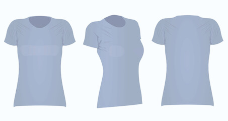 Blue women t shirt. front side and back view. vector illustration