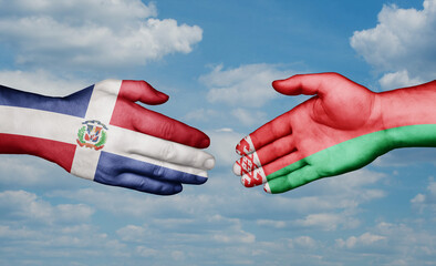 Belarus and Dominican country handshaking with flags, consensus concept international co-operation illustration