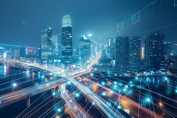 Ho Chi Minh city in Vietnam with smart city and communication network concept. Wireless telecommunication communication technology.