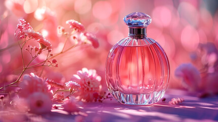 Elegant Pink Perfume Bottle with Flowers