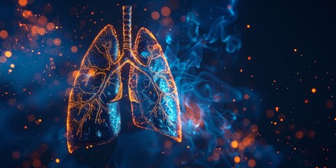 Abstract digital representation of lungs in flames, symbolizing respiratory health and medical technology.