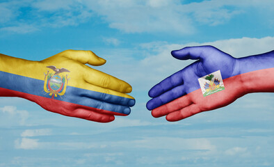 Haiti and Ecuador country handshaking with flags, consensus concept international co-operation illustration