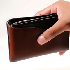 hand holding a brown leather wallet
