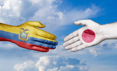 Japan and Ecuador country handshaking with flags, consensus concept international co-operation illustration