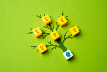 The tree of ideas grows from a persons head. Creativity and ingenuity. Give birth to a new idea....