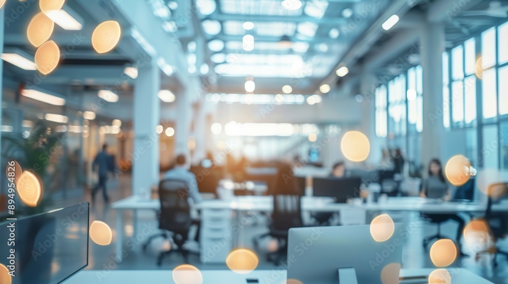 Poster modern office workspace with bright lighting. abstract image of a contemporary office setting with b