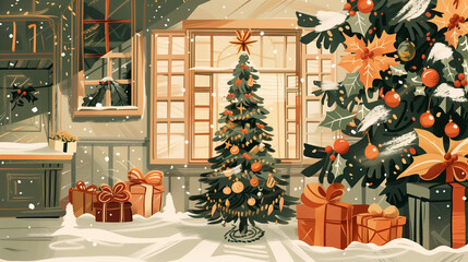 Obraz premium Christmas Tree with Gifts and Snow..