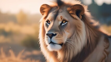 Fototapeta premium portrait of a lion, detailed vector illustration of a majestic lion in a safari setting