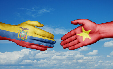 Vietnam and Ecuador country handshaking with flags, consensus concept international co-operation illustration