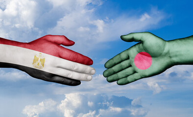 Bangladesh and Egypt country handshaking with flags, consensus concept international co-operation illustration