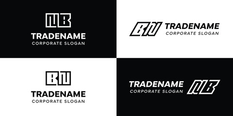 Letters BN and NB Square and Dynamic Logo Set, for business with Initials NB or BN