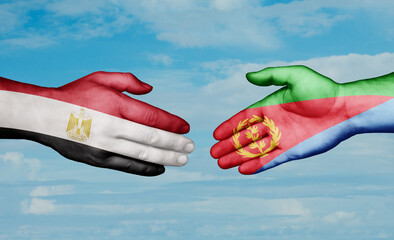 Eritrea and Egypt country handshaking with flags, consensus concept international co-operation illustration