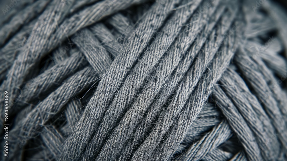 Poster closeup of gray twine texture. detailed macro shot of gray yarn, highlighting the intricate weave an
