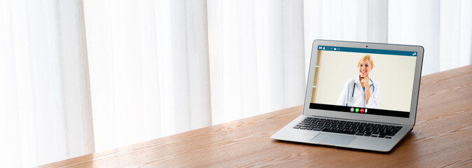 Doctor video call online by modish telemedicine software application for virtual meeting with patient