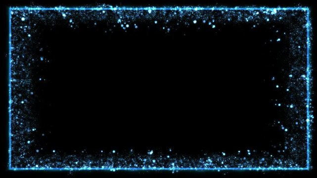 particles loop frame Transparent Video. Blue frame, glittering rectangle animated on Transparent background. Seamless loop