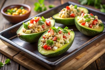Stuffed avocado on tray