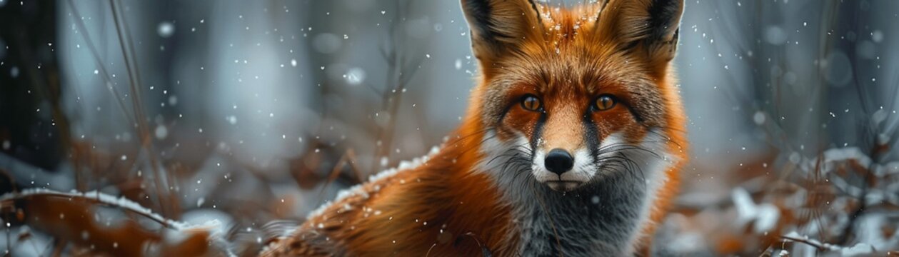 A red fox hunting in a snowy forest, photo realistic, detailed fur textures, cold tones, dense wilderness, balanced winter ecosystem 8K , high-resolution, ultra HD,up32K HD