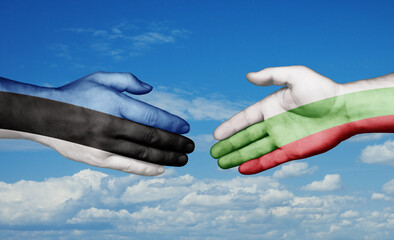 Bulgaria and Estonia country handshaking with flags, consensus concept international co-operation illustration