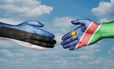 Namibia and Estonia country handshaking with flags, consensus concept international co-operation illustration