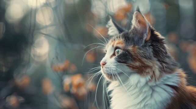Outdoor calico cat gazing ahead