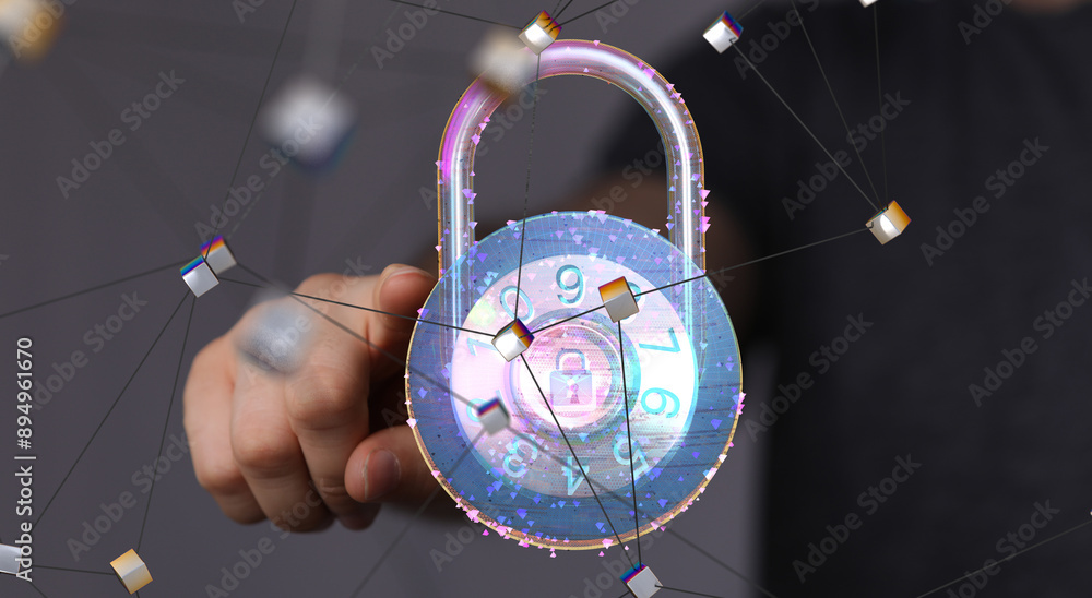 Poster cybersecurity and information or network protection 3d