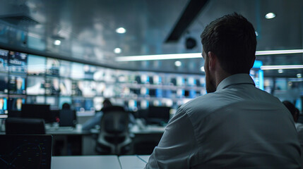 Fototapeta premium a security officer monitoring multiple CCTV feeds in a control room