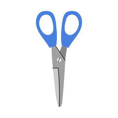 An illustration of cute blue office scissors. Paper cutting tool. Back to school icon.