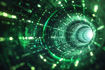Obraz premium A captivating image of a futuristic green data vortex symbolizing cyberspace and digital technology, featuring neon effects and intricate details
