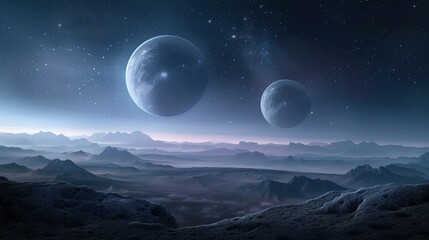 Two Moons Over a Distant Mountain Range
