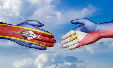 Philippines and Eswatini country handshaking with flags, consensus concept international co-operation illustration