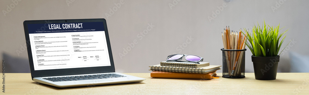 Poster digital legal contract provide terms and conditions document on computer screen ready for online dig