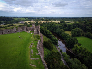 Aerial view of Richmond Castle, Yorkshire, England