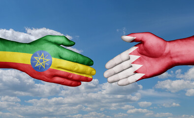 Bahrain and Ethiopia country handshaking with flags, consensus concept international co-operation illustration