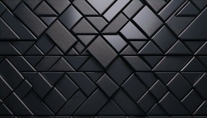 3D Render of Black Triangular Tile Wallpaper on Semigloss Wall
