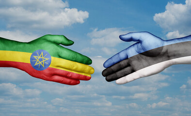 Estonia and Ethiopia country handshaking with flags, consensus concept international co-operation illustration