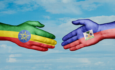 Haiti and Ethiopia country handshaking with flags, consensus concept international co-operation illustration
