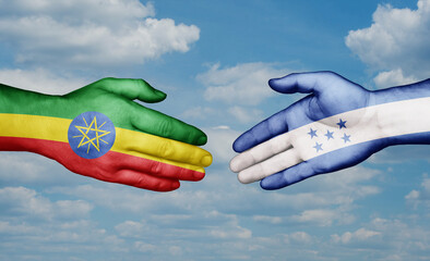 Honduras and Ethiopia country handshaking with flags, consensus concept international co-operation illustration